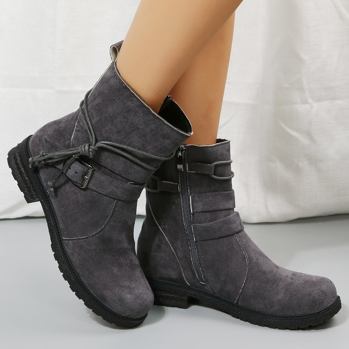 Suede Side Zip Round Toe Boots - Laazaar