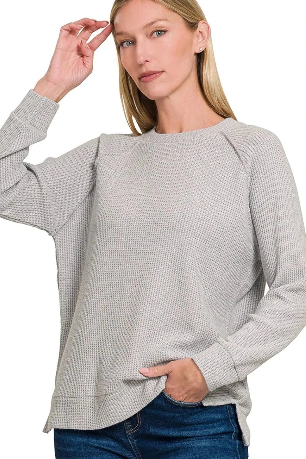 Zenana Round Neck Raglan Long Sleeve Sweater