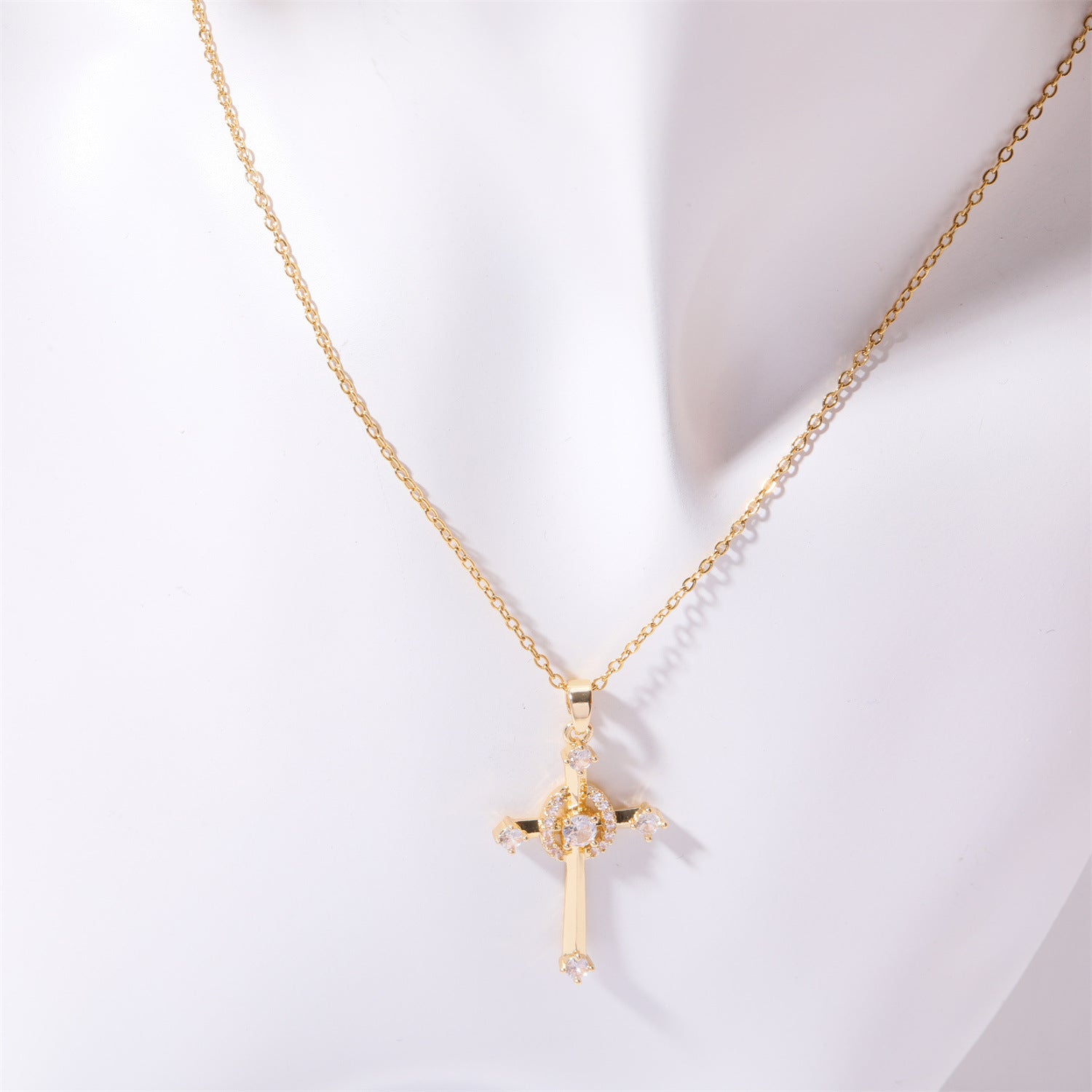 Stainless Steel Inlaid Zircon Cross Necklace - Laazaar