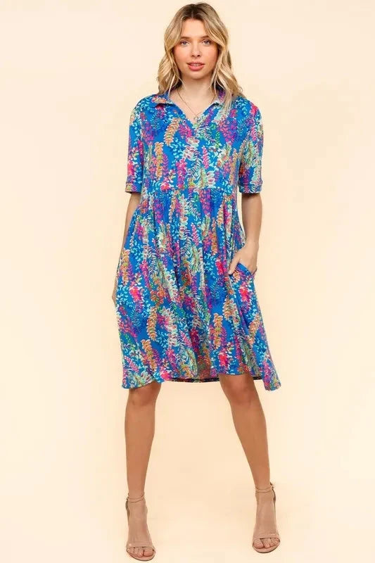 Haptics Johnny Collar Babydoll Dress with Side Pockets