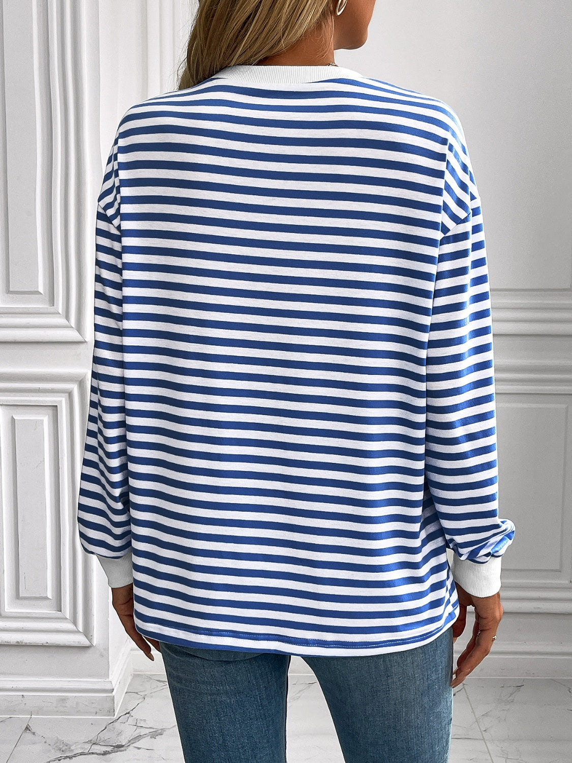 Ivy Lane Striped Round Neck Long Sleeve Sweatshirt - Laazaar