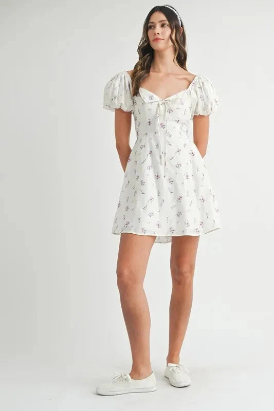 MABLE Floral Print Puff Sleeve Mini Dress