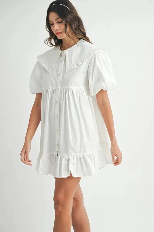 MABLE Ruffled Hem Peter Pan Collar Button Down Mini Dress