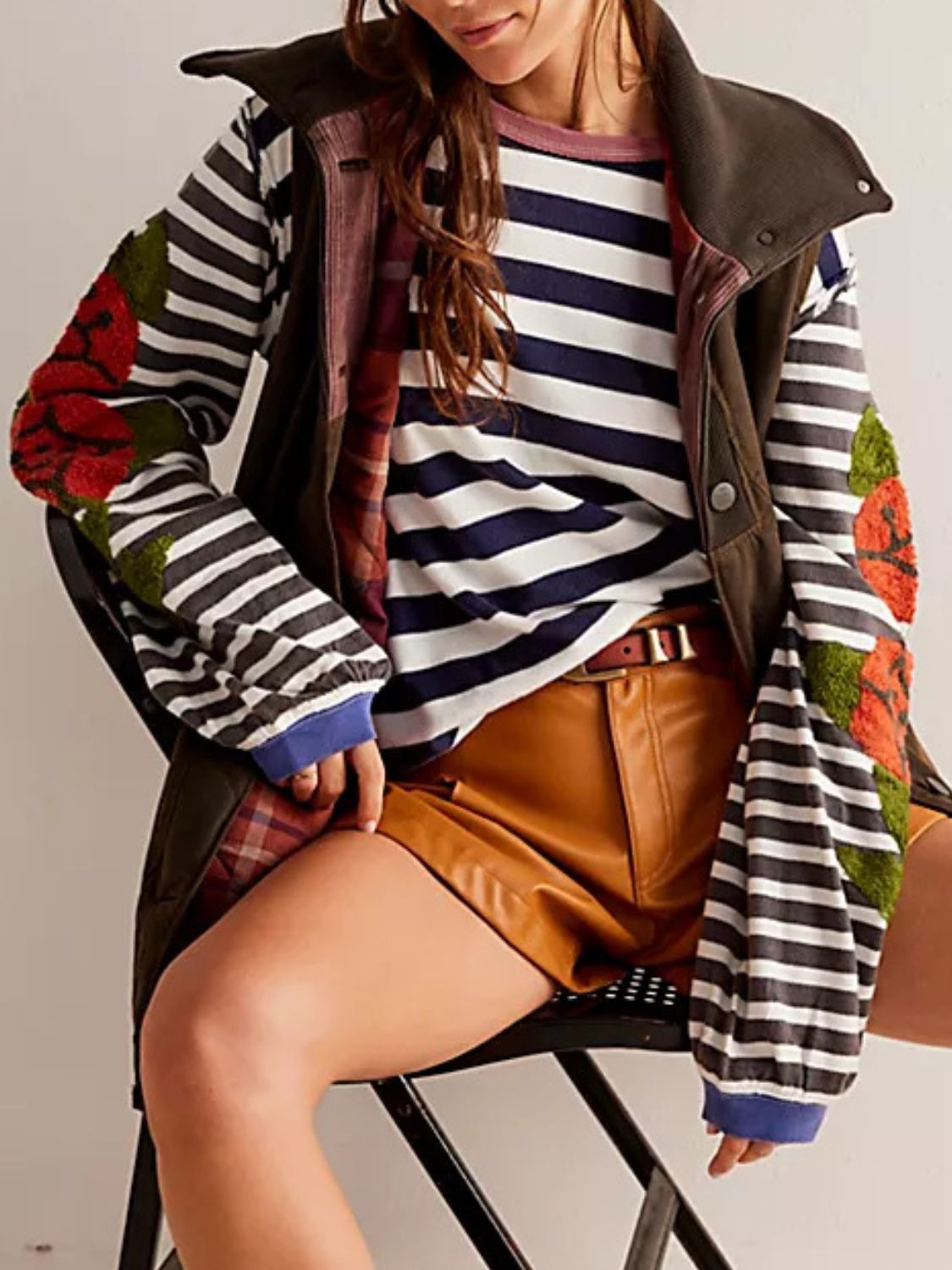 Striped Round Neck Long Sleeve Sweatshirt - Laazaar