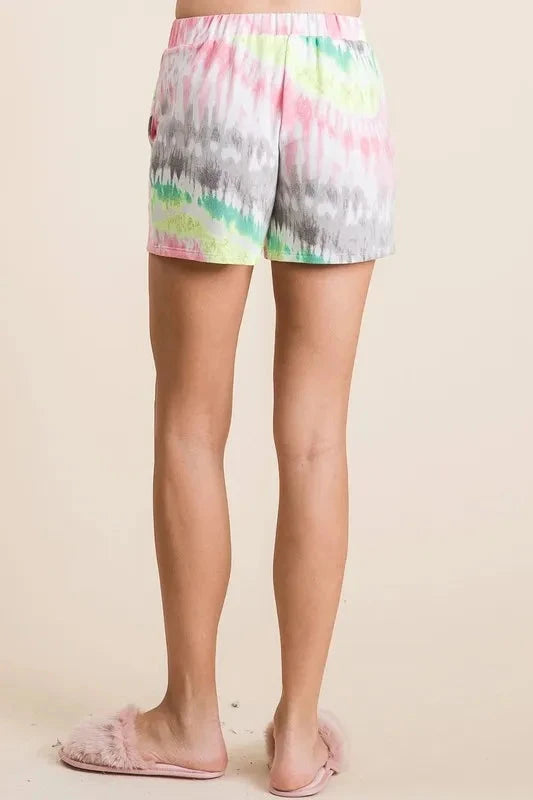 BiBi Tie Dye Print Shorts With Twill Tape Drawstring
