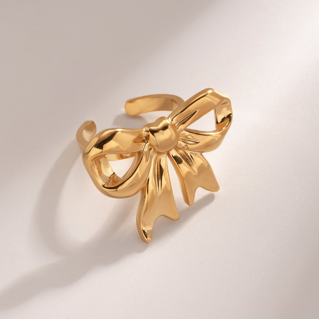 18K Gold-Plated Stainless Steel Bow Ring - Laazaar