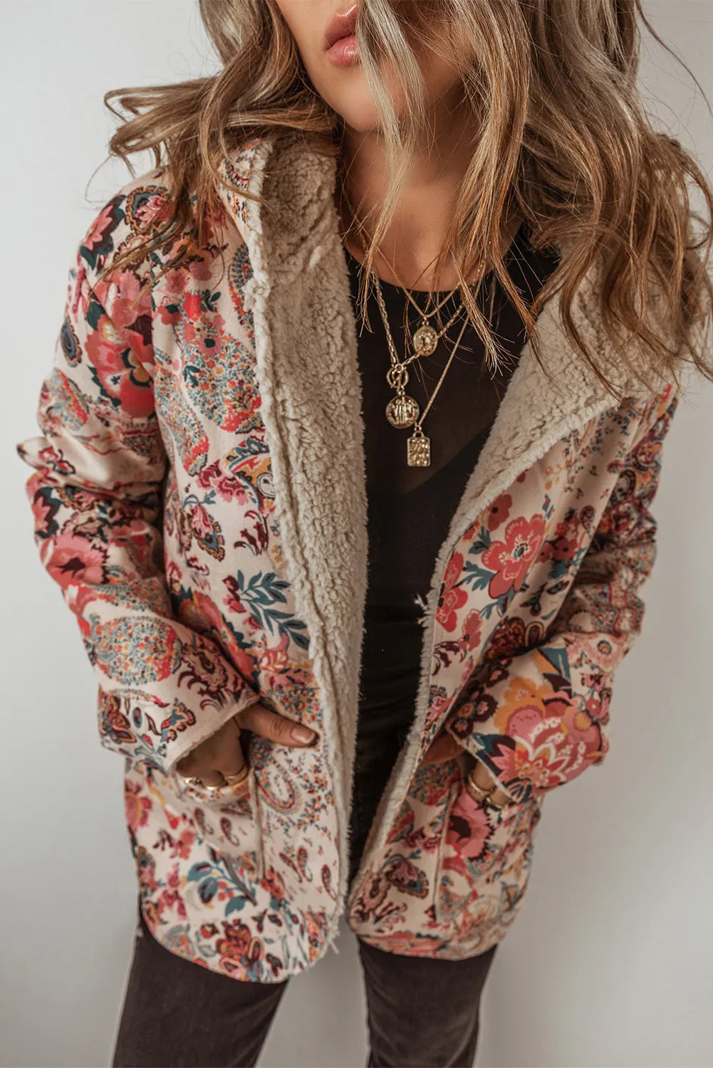 Printed Long Sleeve Hooded Jacket - Laazaar