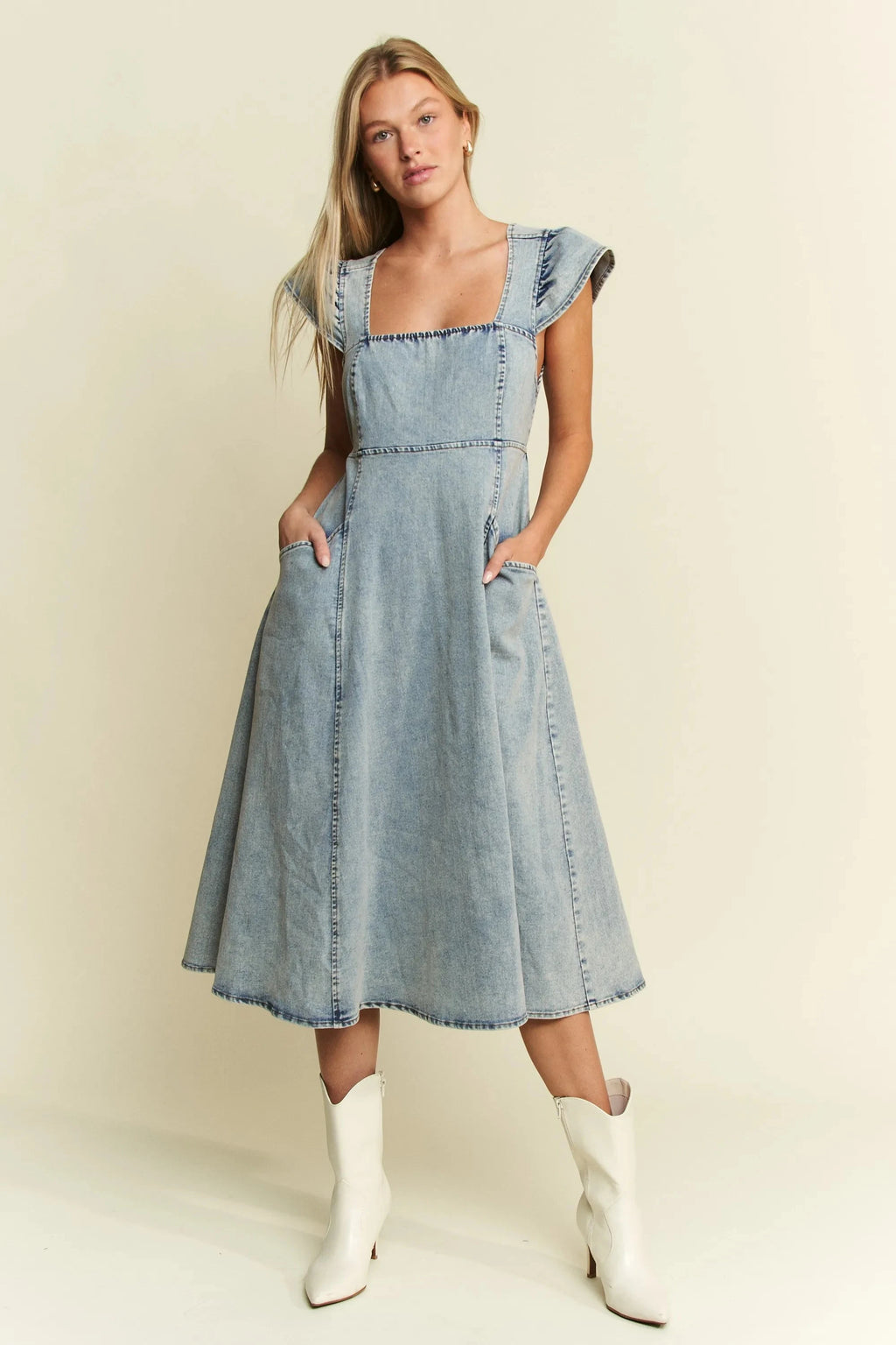 Jade By Jane Full Size Ruffled Denim Midi Dress Plus Size