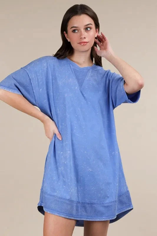 VERY J Plus Size Mineral Washed Comfy Casual Knit Mini Dress