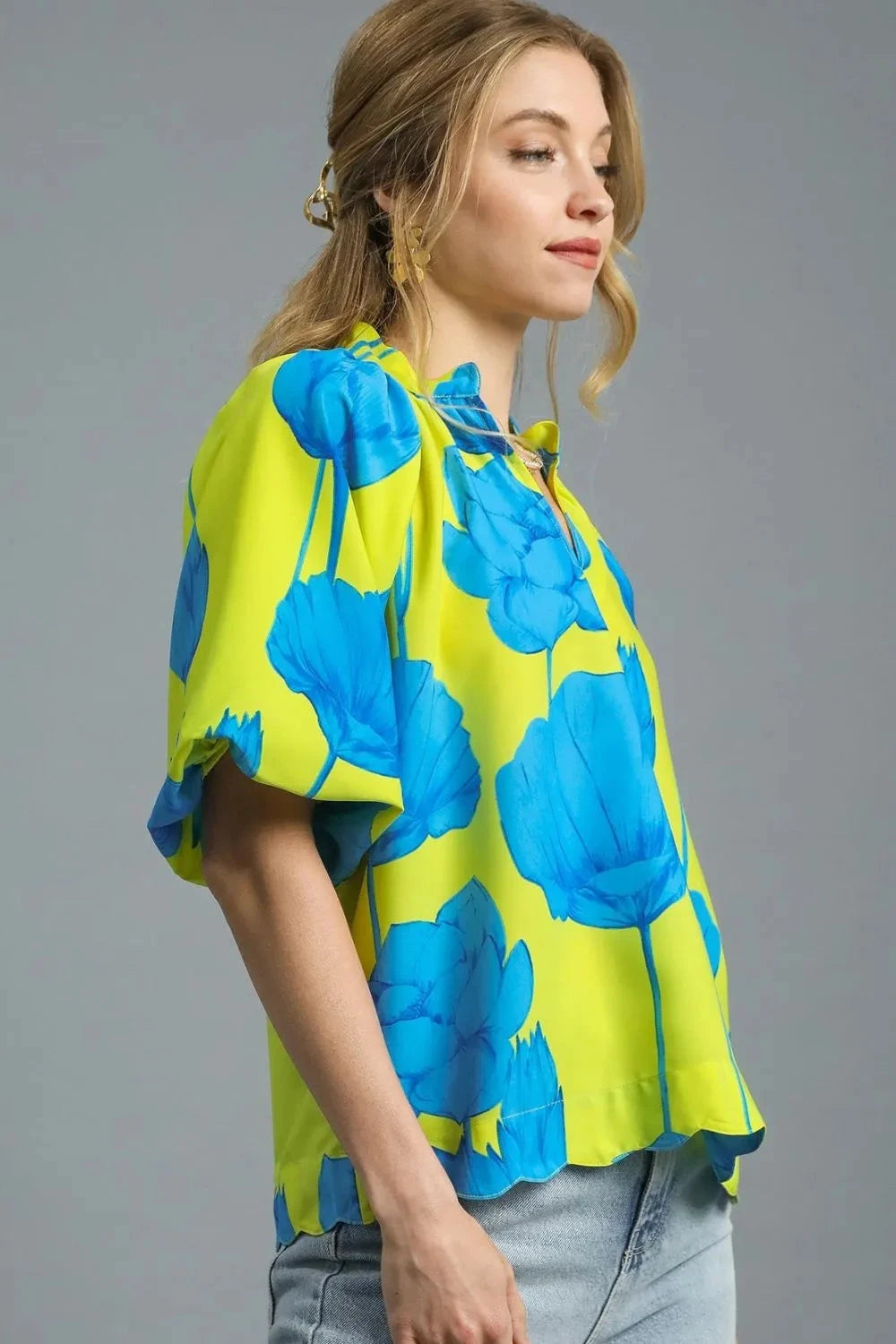 Umgee Floral Print Relaxed Fit Summer Blouse