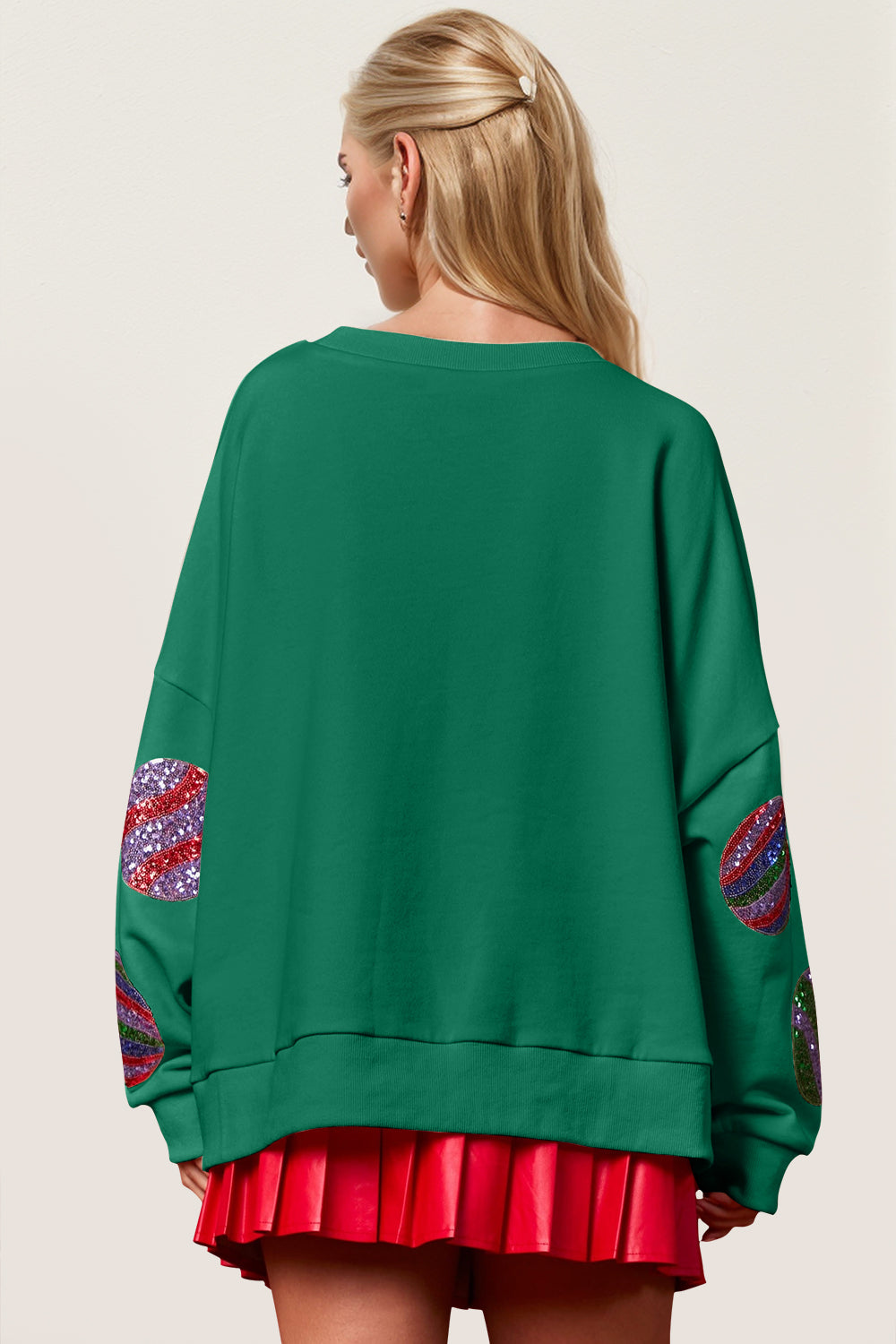 Double Take Christmas Element Sequin Round Neck Long Sleeve Sweatshirt - Laazaar