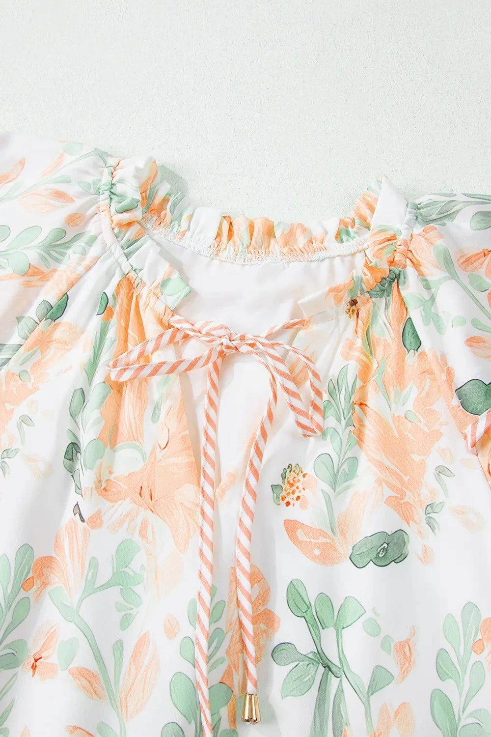 Floral Tie Neck Layered Short Sleeve Dress