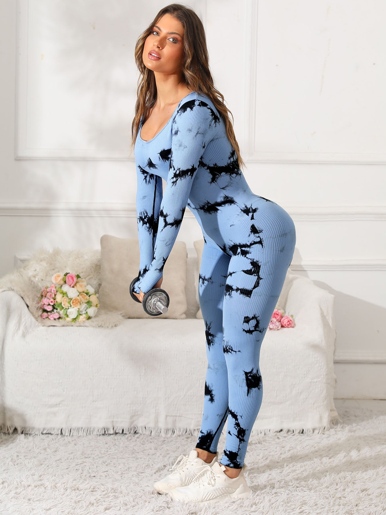 Scoop Neck Long Sleeve Active Jumpsuit - Laazaar