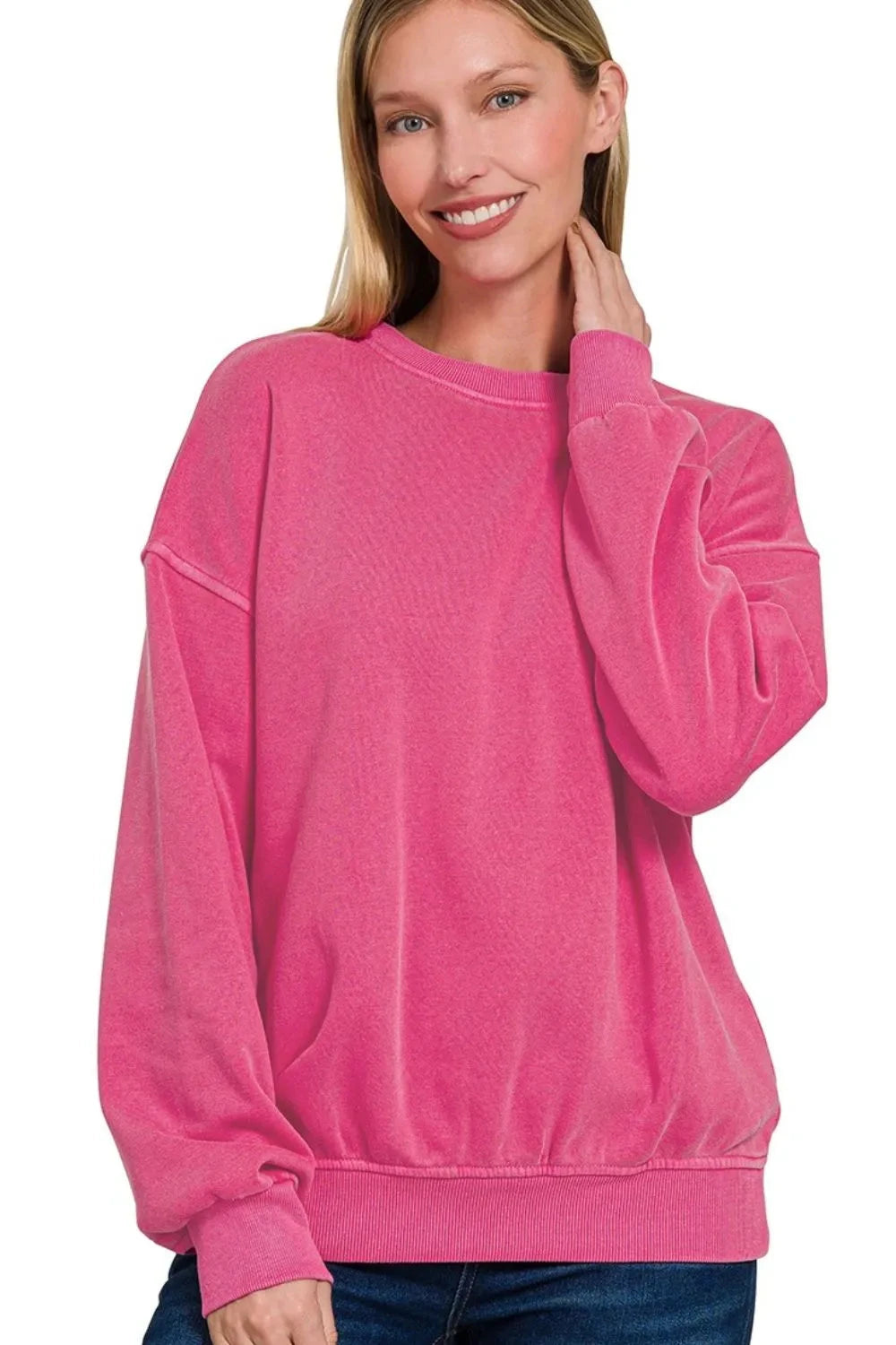 Zenana Soft Fleece Pigment Dye Round-neck Sweatshirts