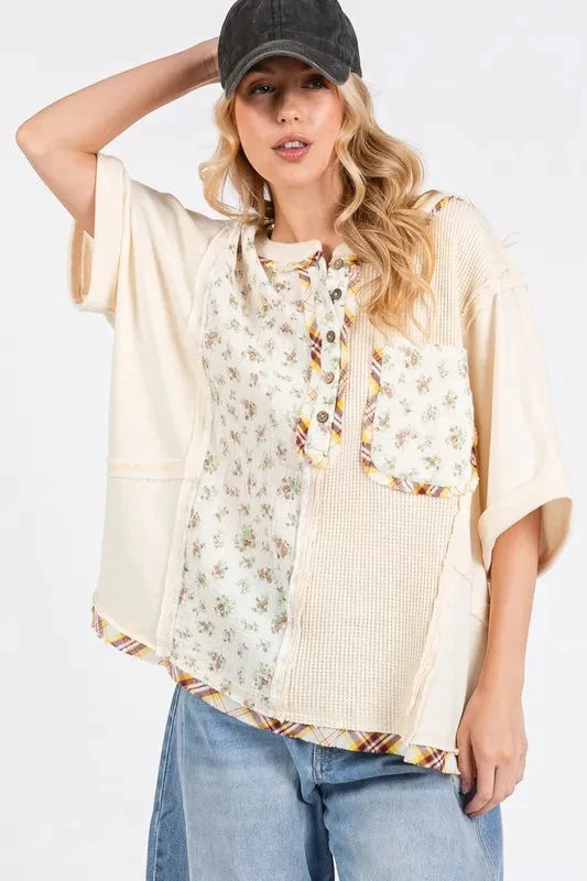 SAGE+FIG Half Button Floral Patchwork Top