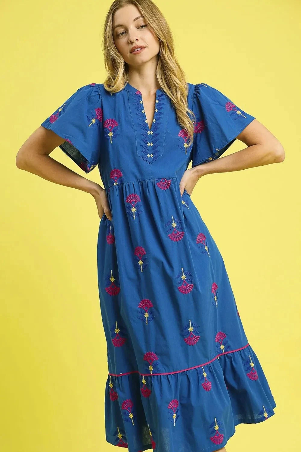 Umgee Embroidered Tiered Midi Dress