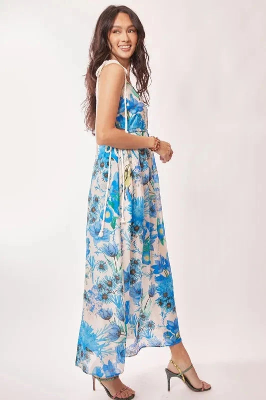 Davi & Dani Tropical Boho Printed Detail Cut Out Maxi Dress