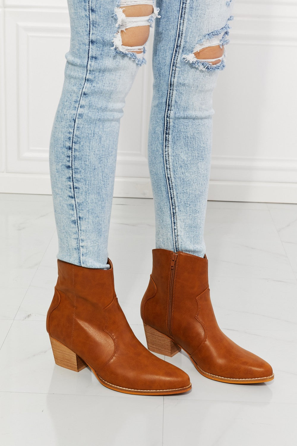 MMShoes Watertower Town Faux Leather Western Ankle Boots in Ochre - Laazaar