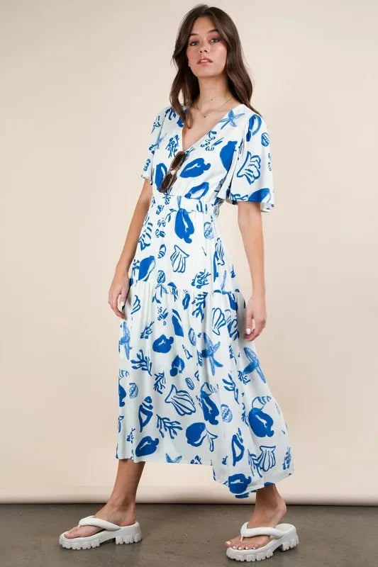VERY J Printed V-Neck Resort Midi Dress