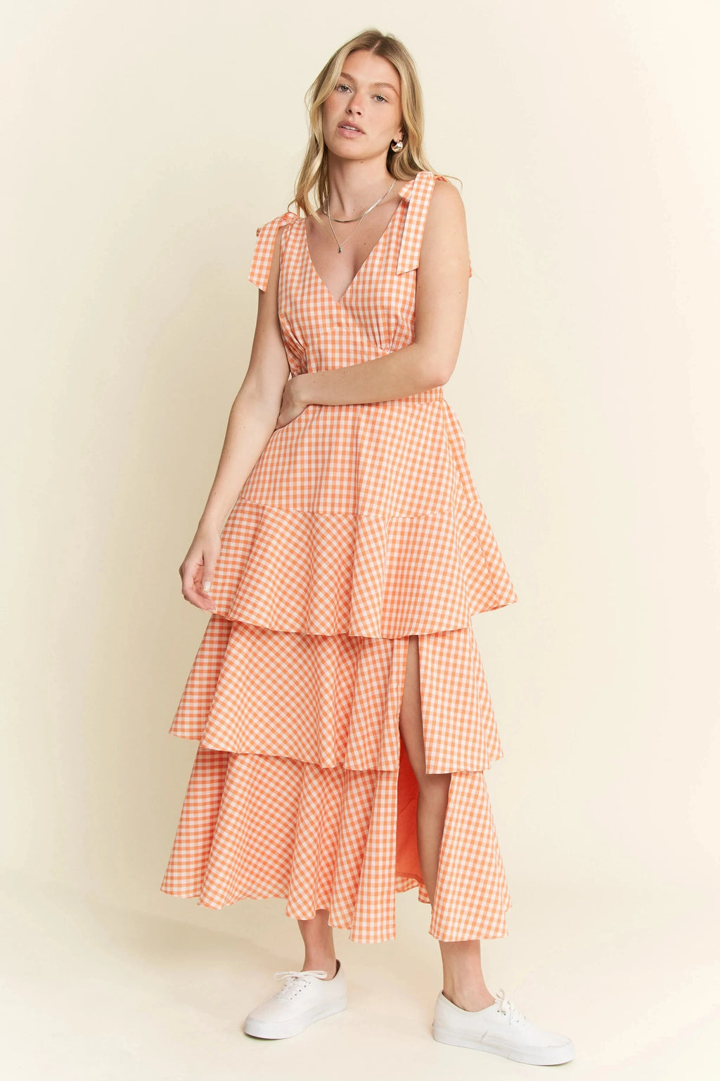 Jade By Jane Sleeveless Gingham Print Tiered Midi Dress