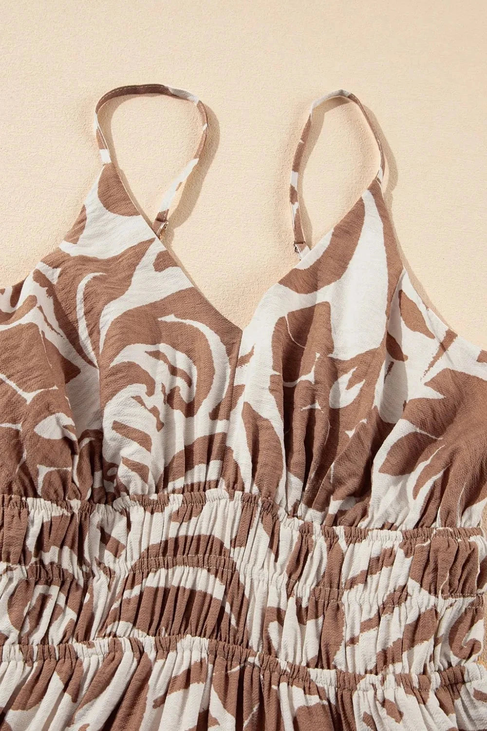 Floral Shirred High Waist Spaghetti Straps Dress