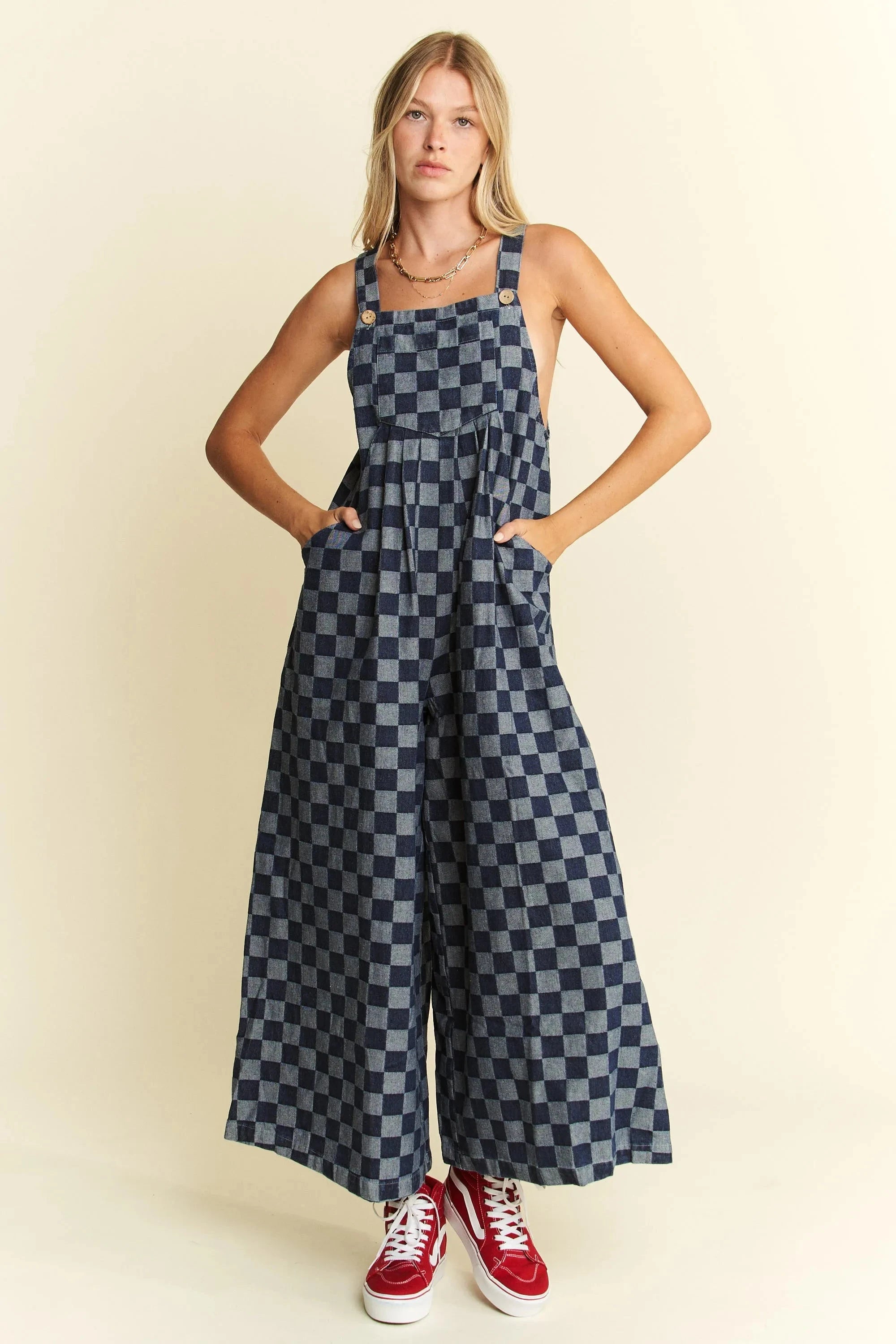 Jade By Jane Denim Checkered Jumpsuit