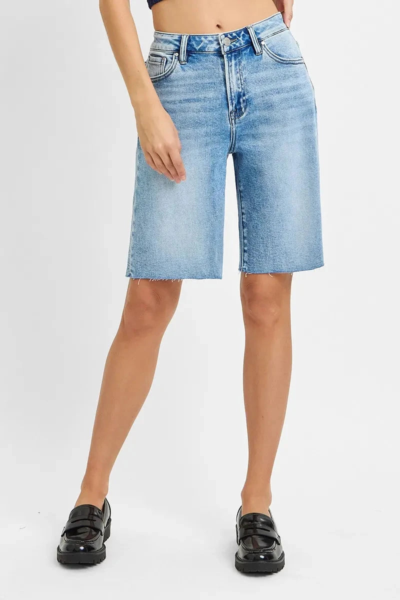 RISEN Full Size High Rise Bermuda Denim Shorts Plus Size