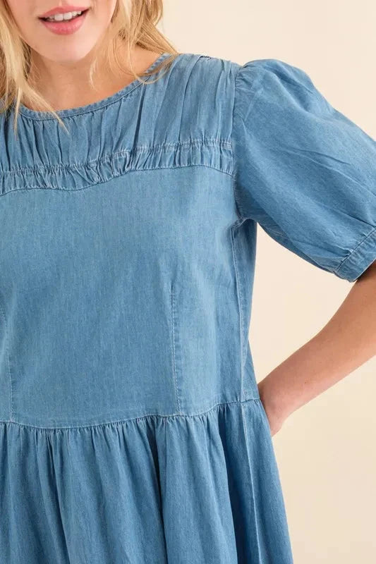 And The Why Full Size Washed Chambray Midi Dress Plus Size