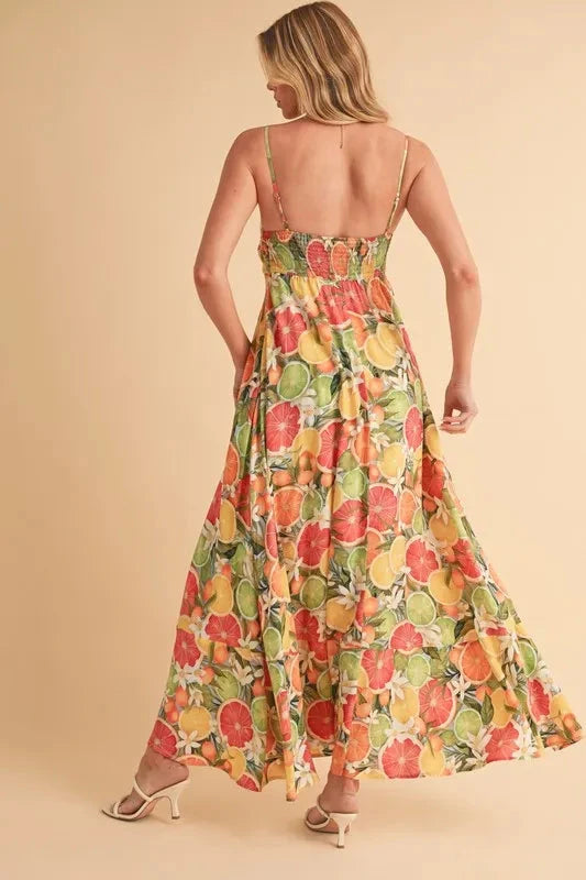 Aemi + Co Fruit Print Square Neck Maxi Cami Dress