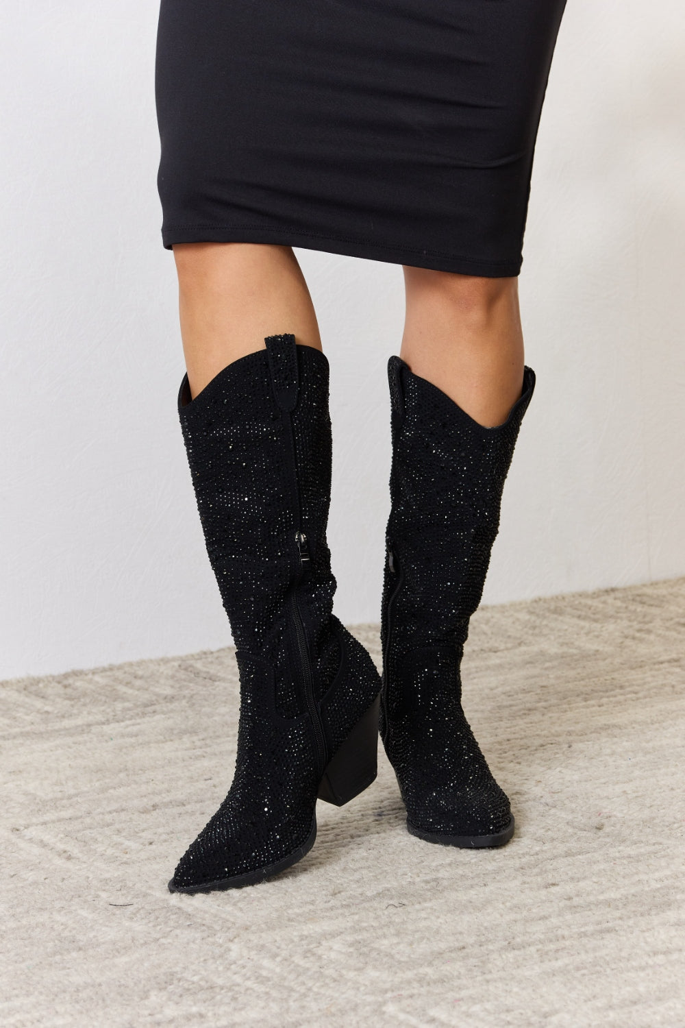 Forever Link Rhinestone Knee High Cowboy Boots - Laazaar