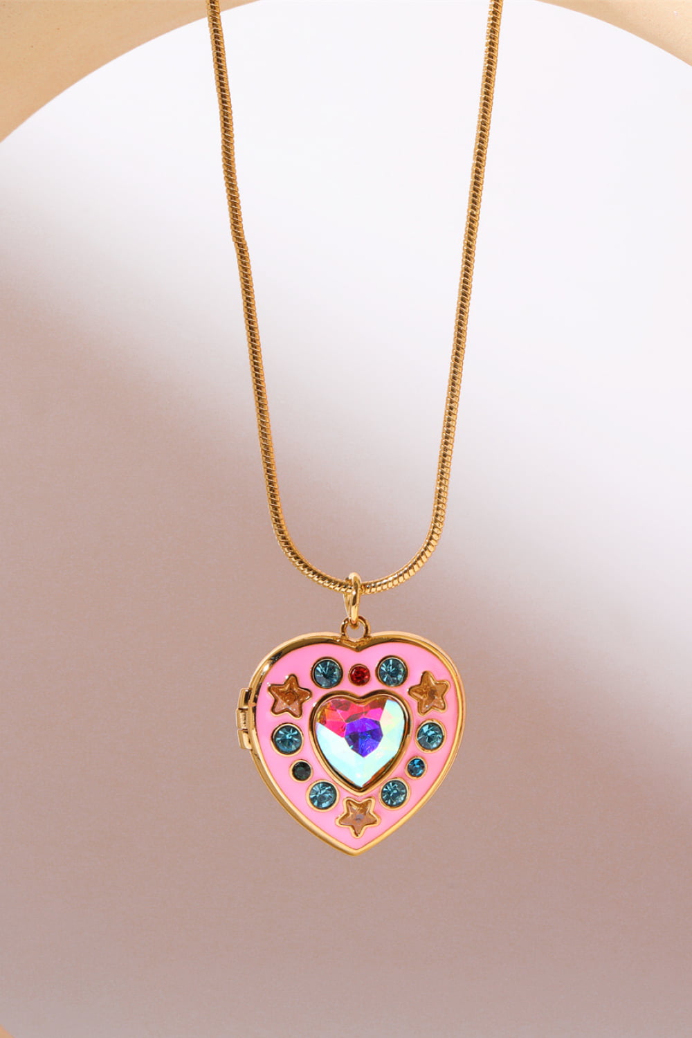 Rhinestone Decor Heart Box Pendant Necklace - Laazaar