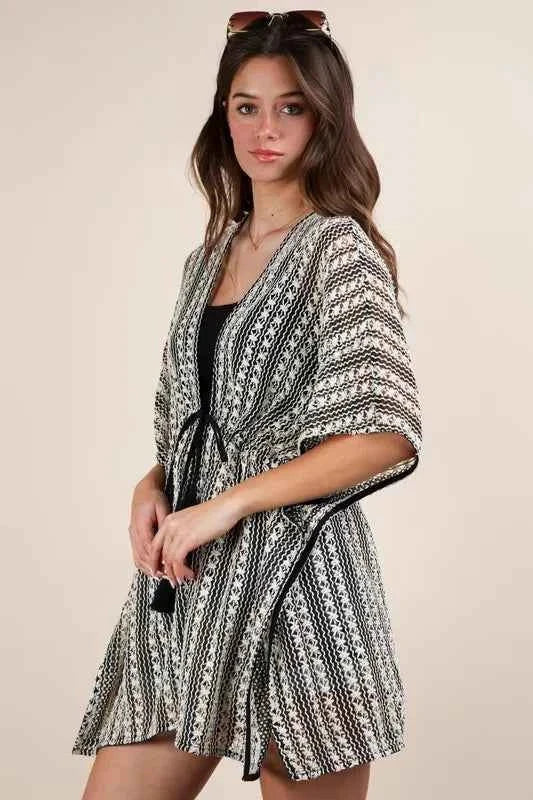 VERY J Full Size Striped Poncho Boho Cardigan Plus Size