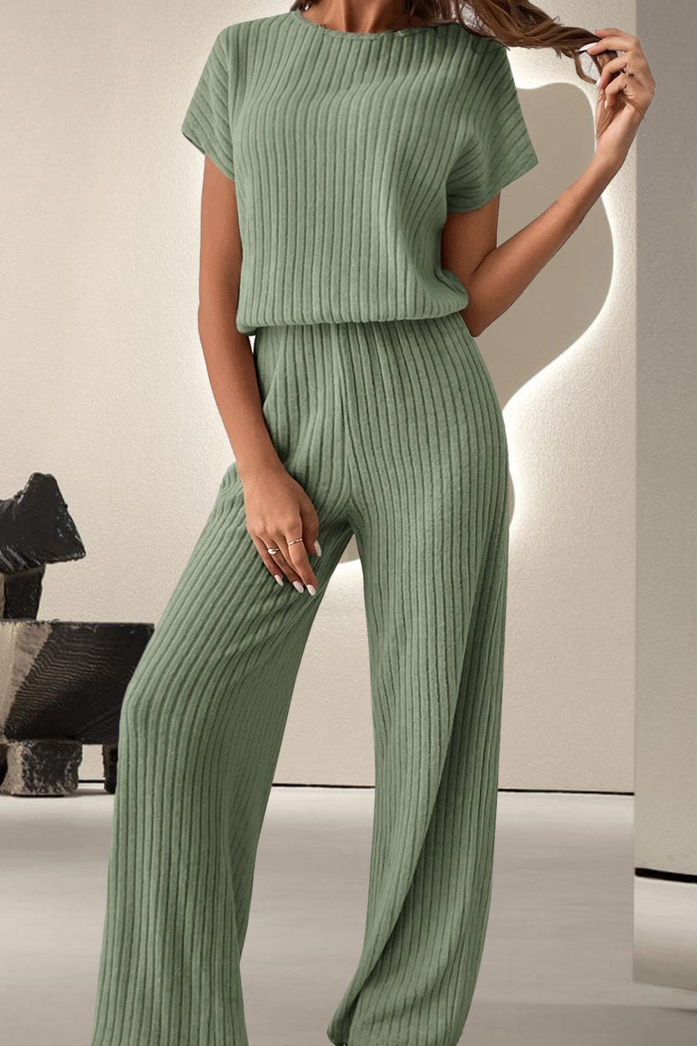 Round Neck Short Sleeve Jumpsuit - Laazaar