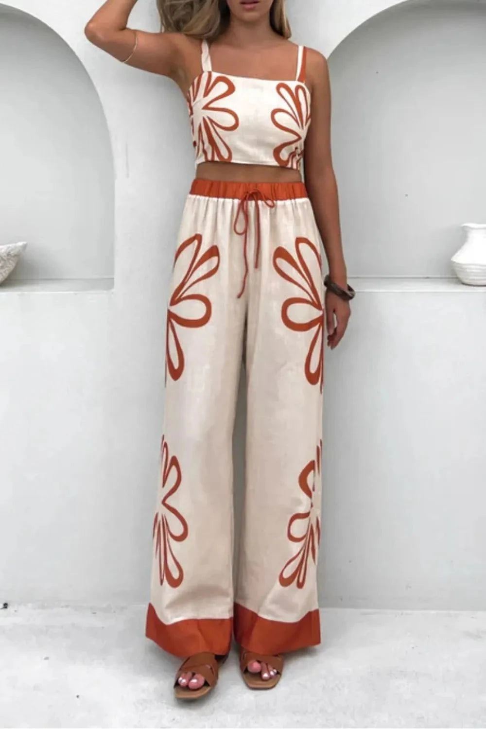 Smocked Square Neck Cami and Pants Set