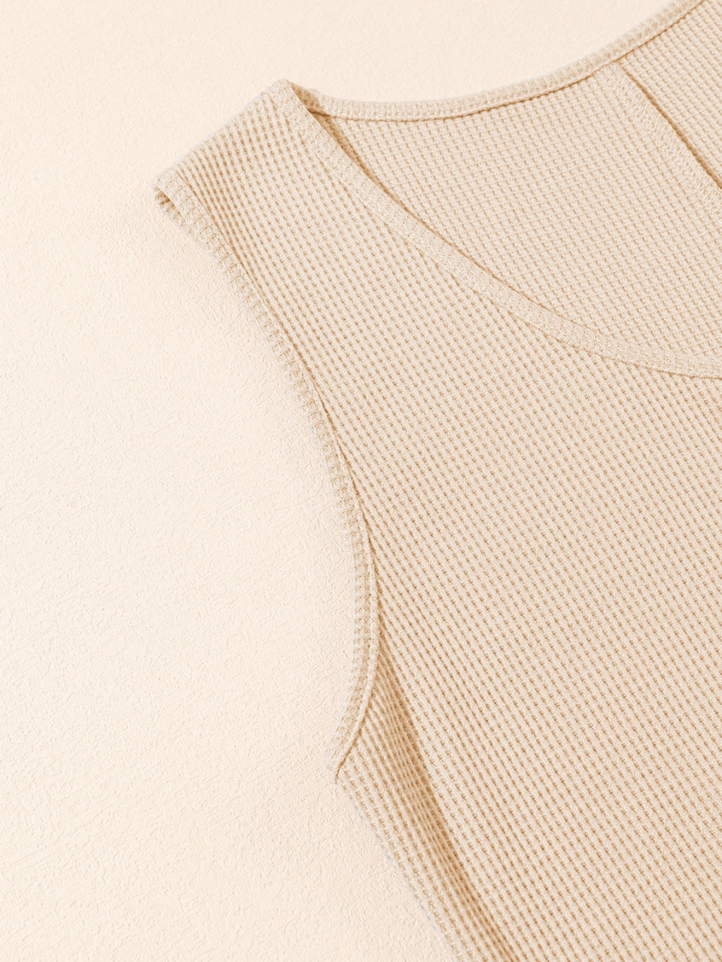 Waffle-Knit Half Button Sleeveless Romper with Pockets - Laazaar