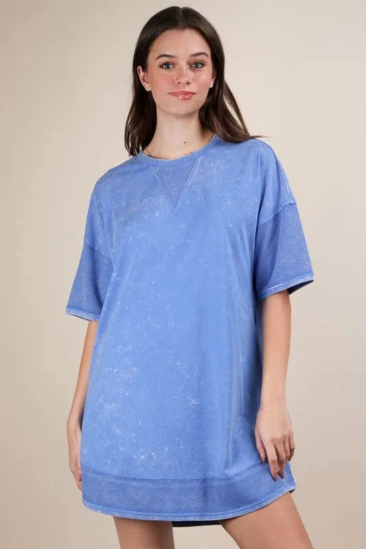 VERY J Plus Size Mineral Washed Comfy Casual Knit Mini Dress