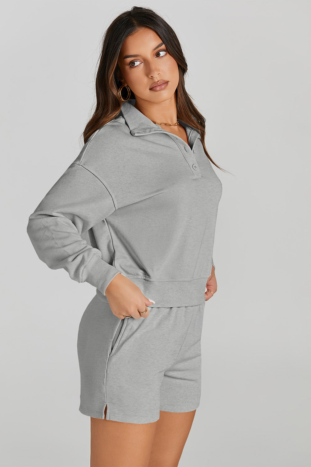 Half Button Sweatshirt and Shorts Active Set - Laazaar