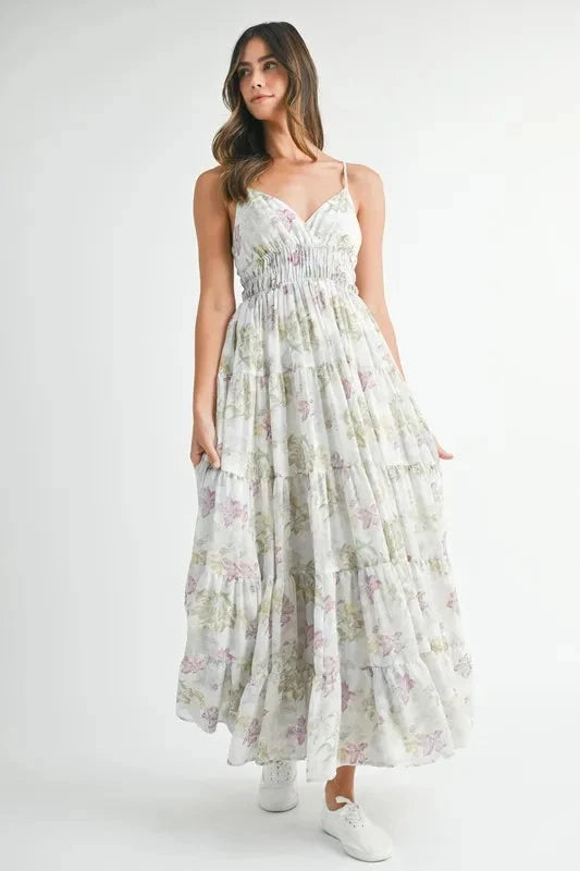 MABLE Floral Print Tiered Cami Maxi Dress