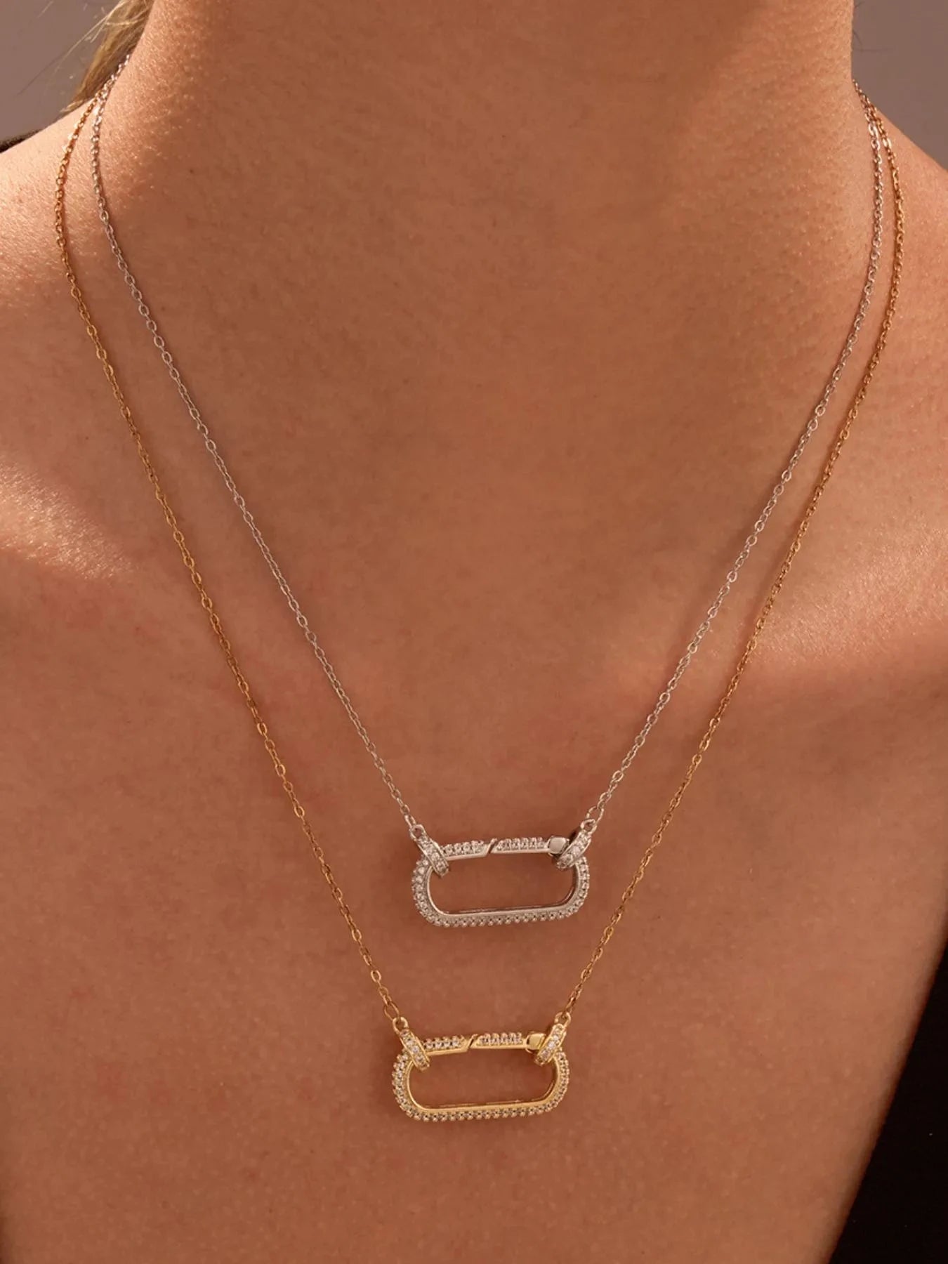 Stainless Steel Zircon Rectangle Pendant Necklace