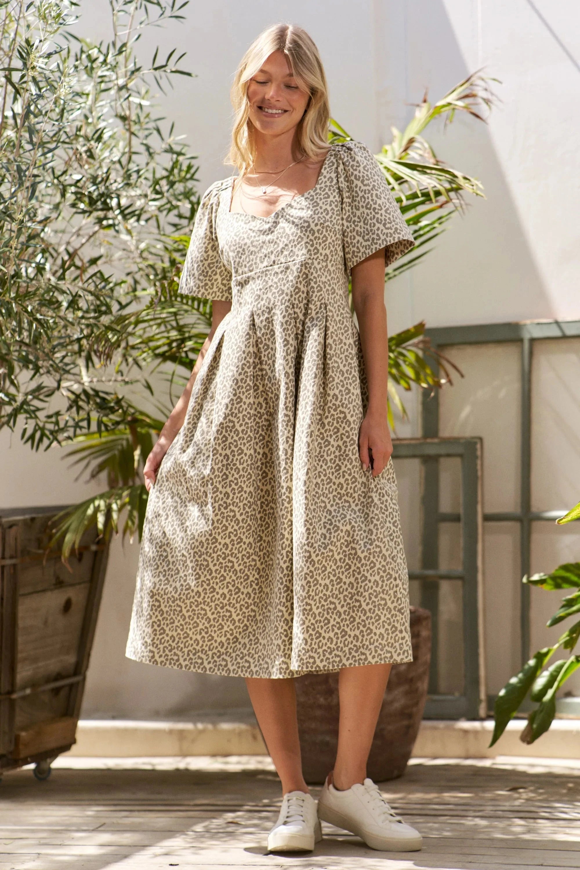 Jade By Jane Full Size Leopard Print Bell Sleeve Midi Dress Plus Size