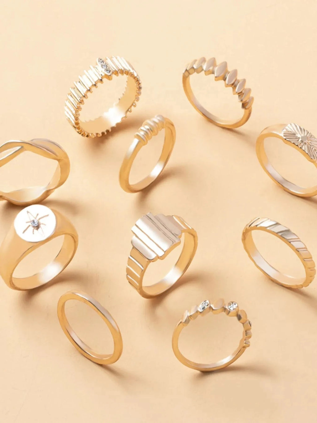 10-Piece 18K Gold-Plated Geometric Ring