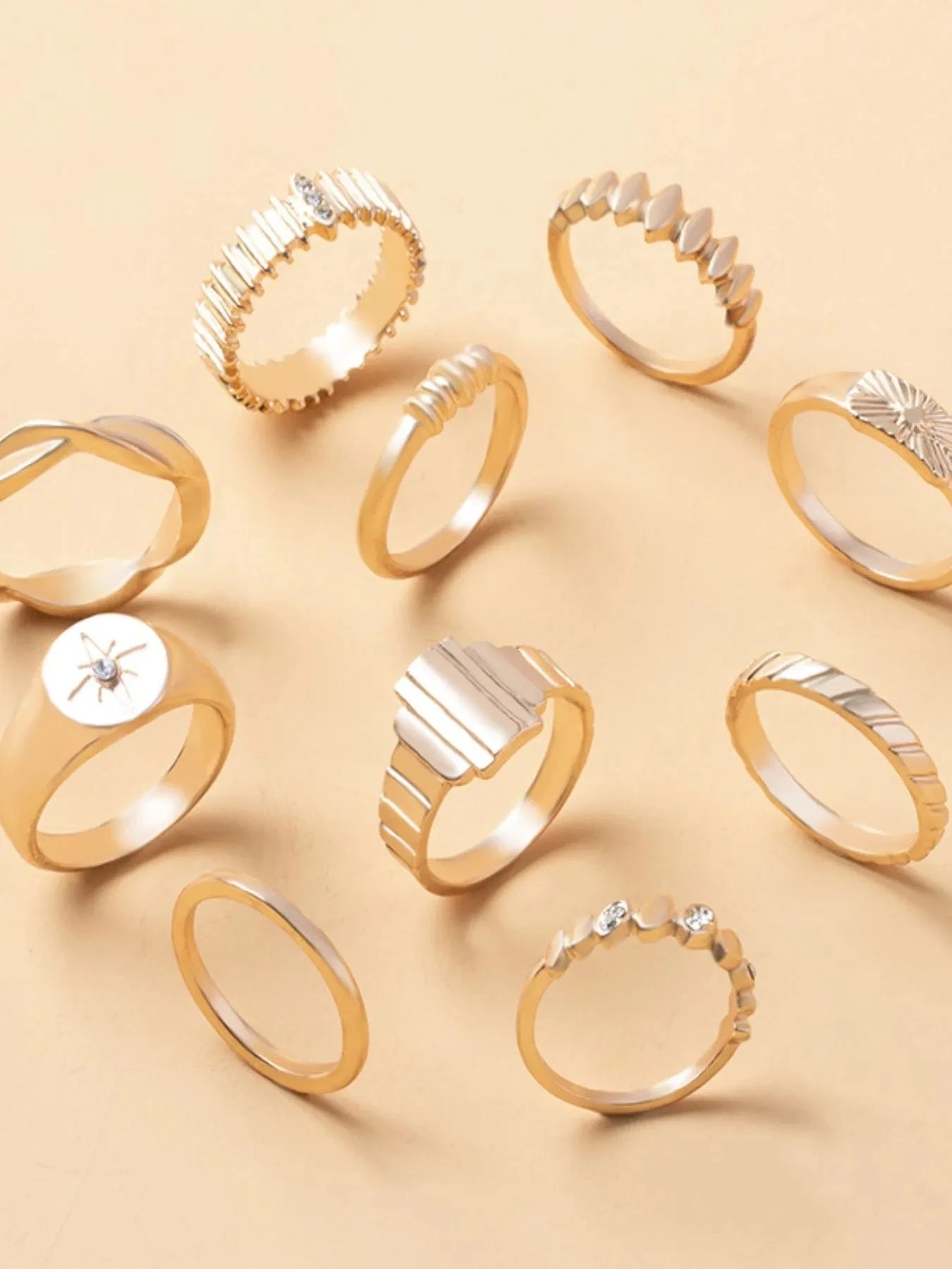 10-Piece 18K Gold-Plated Geometric Ring