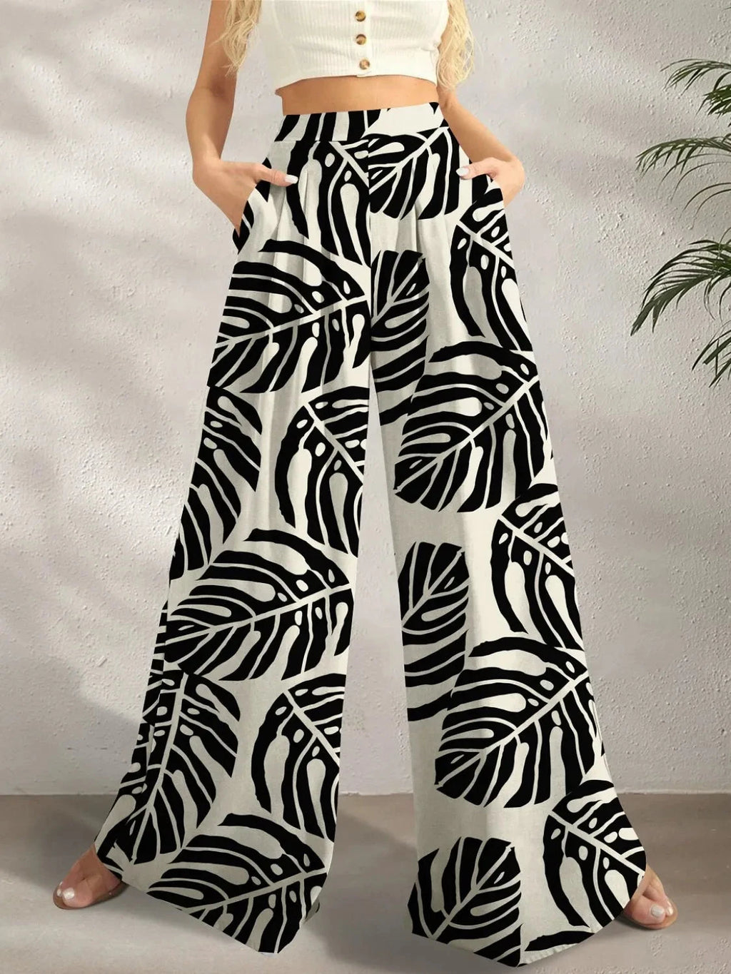 Printed Wide Leg Pants