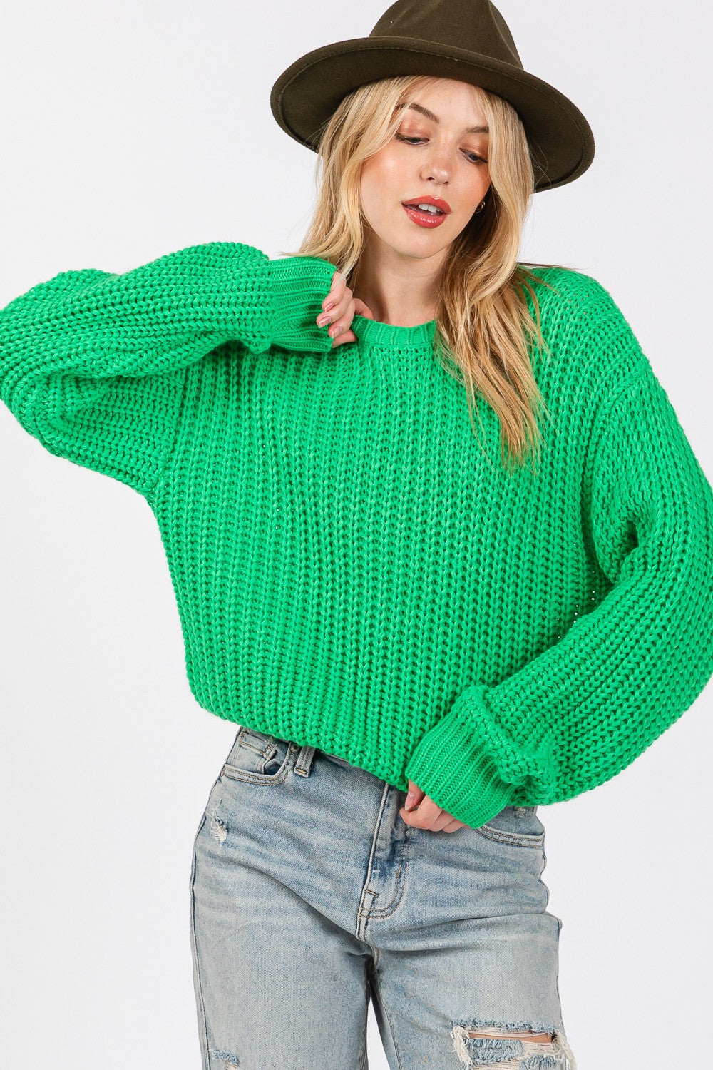 SAGE + FIG Round Neck Drop Shoulder Sweater - Laazaar