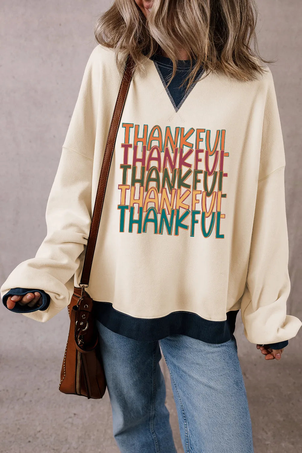 THANKFUL Round Neck Long Sleeve Sweatshirt - Laazaar