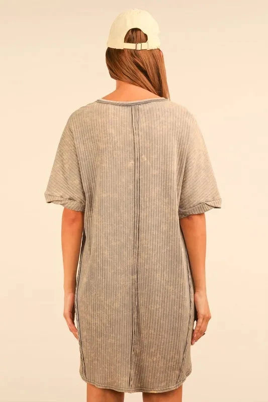 VERY J Plus Size Mineral Washed Ribbed Knit Mini Dress