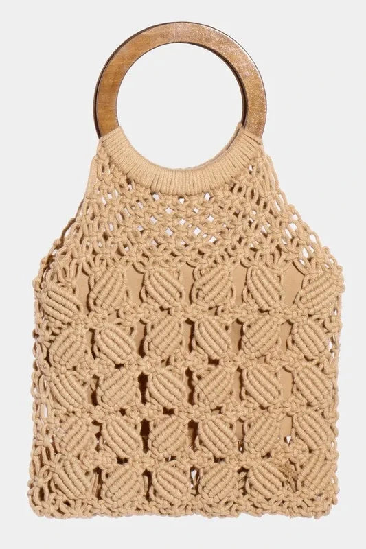 Fame Boho Braided Wooden Top Handle Bag