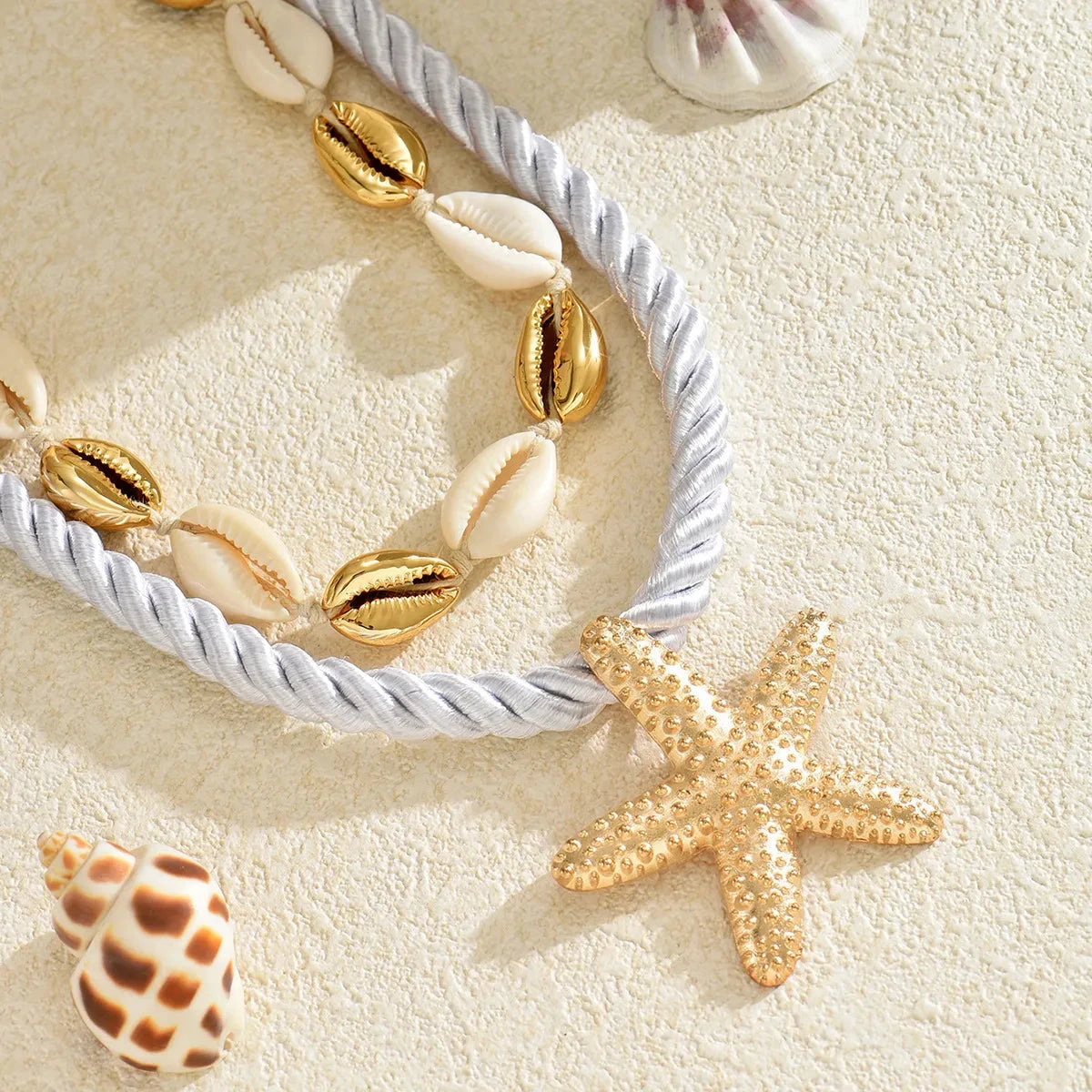2-Piece Beaded Shell Starfish Rope Necklace
