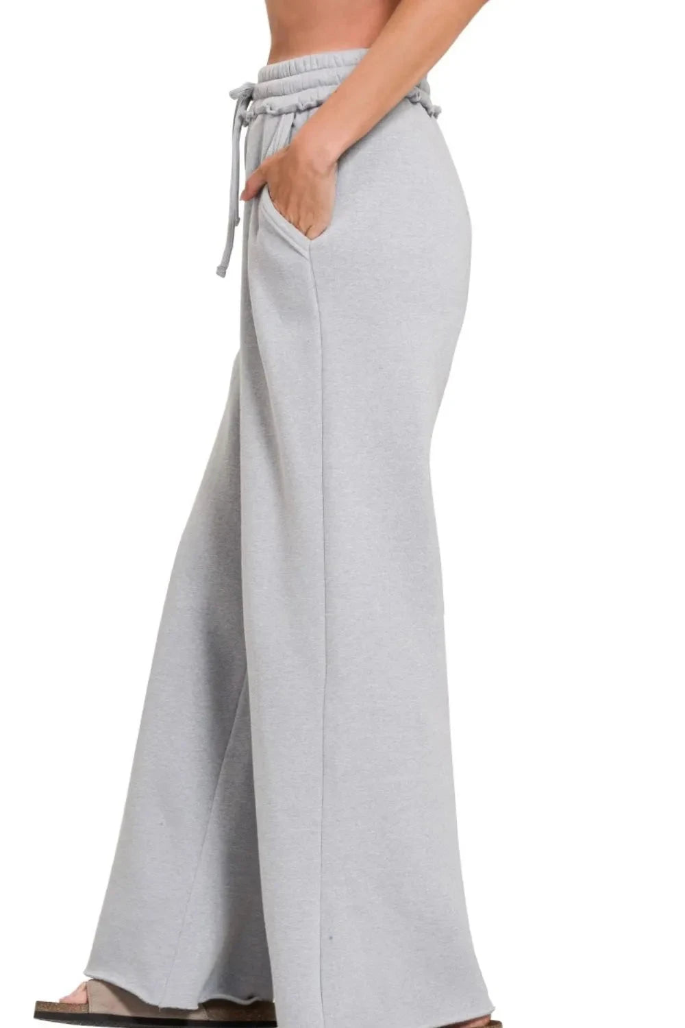 Zenana Fleece Exposed Seam Wide Leg Sweatpants