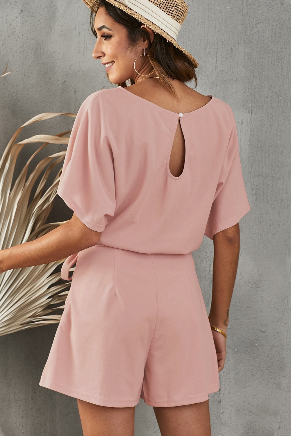 Tie Belt Short Sleeve Romper - Laazaar